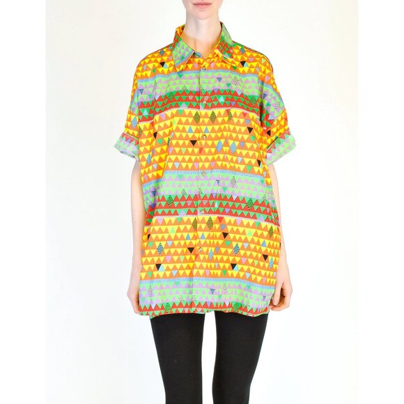 Versace Jeans Couture vintage 1990s rainbow greek key triangle print shirt - Picture 8 of 8